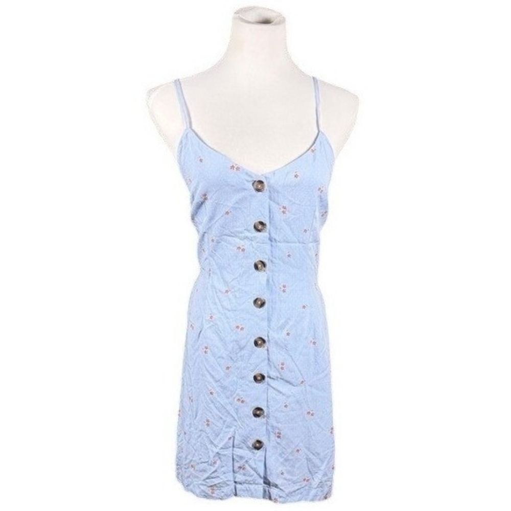 Forever 21 Blue Floral Polka Dot Button Front Tie‎ Back Mini Dress Large NWT